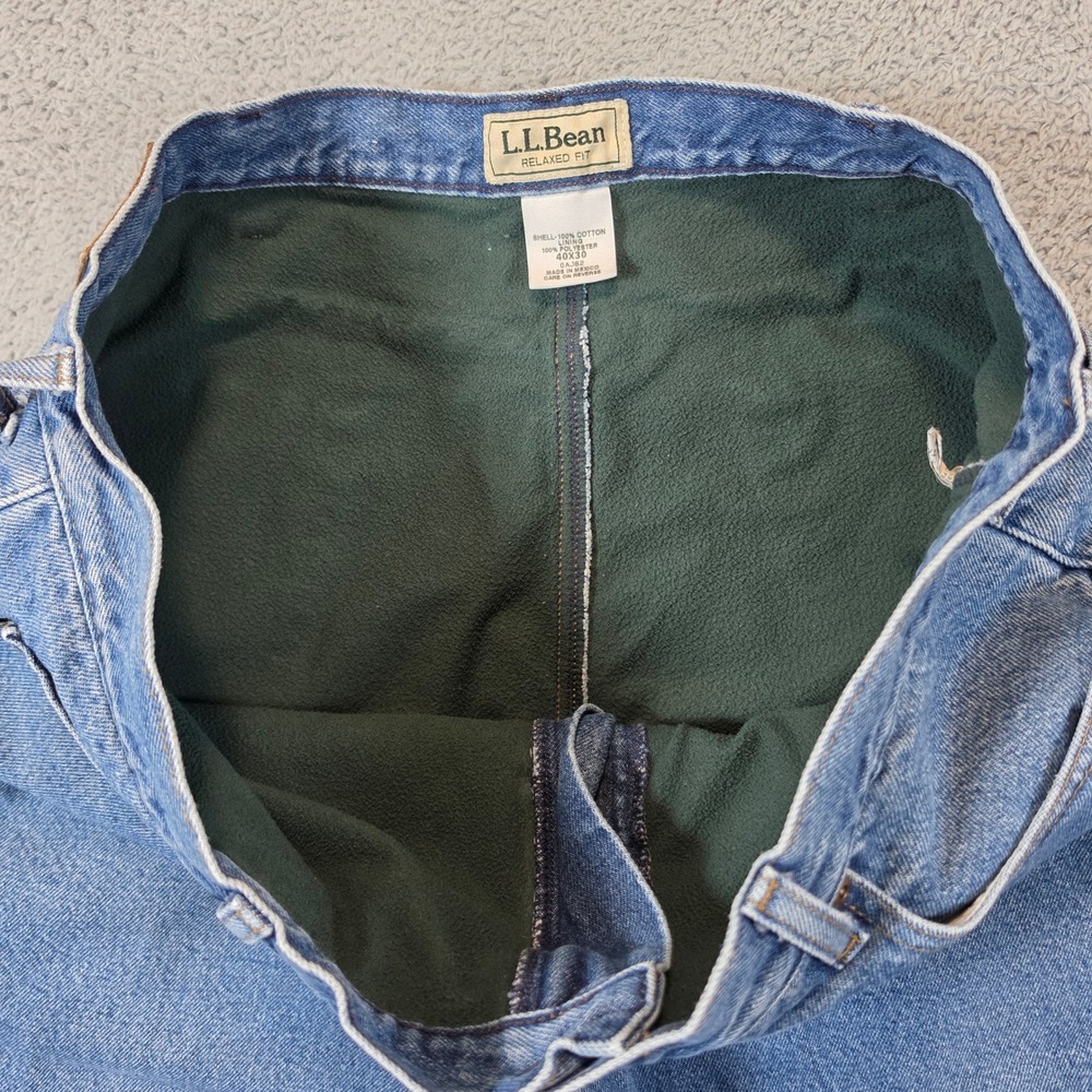LL Bean Fleece Lined Jeans Mens 40x30 Blue Relaxed Fit Denim Winter Rugged Pants - Picture 4 of 9